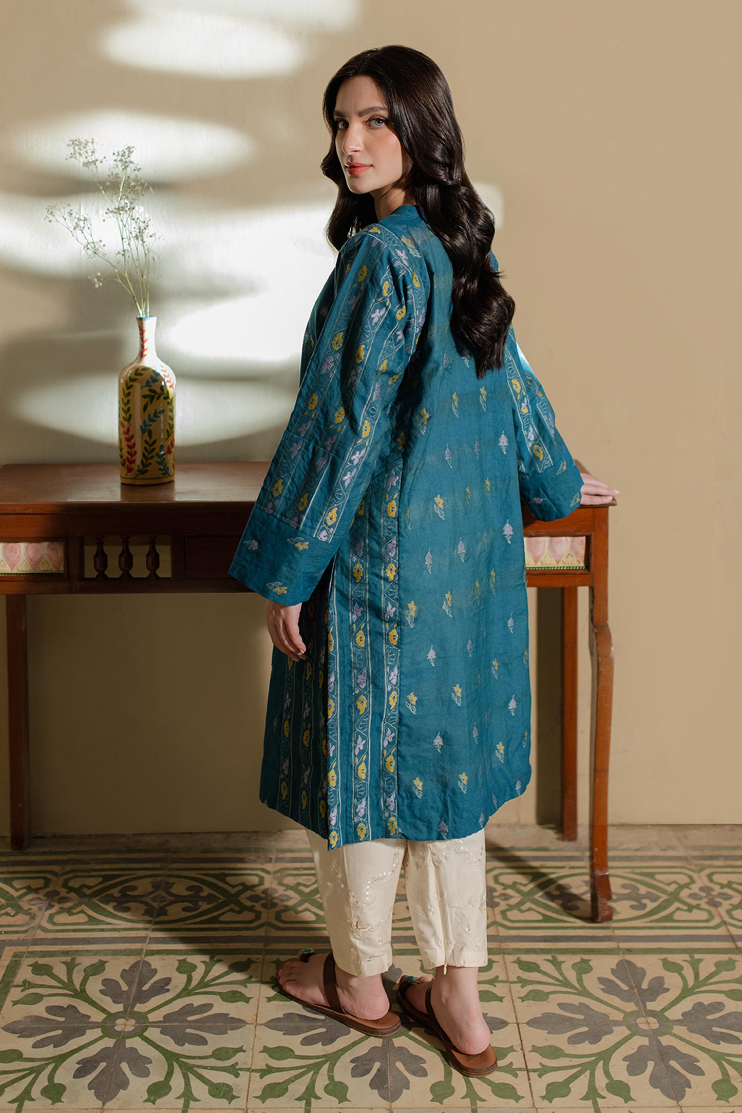 TEAL WOVEN KURTA