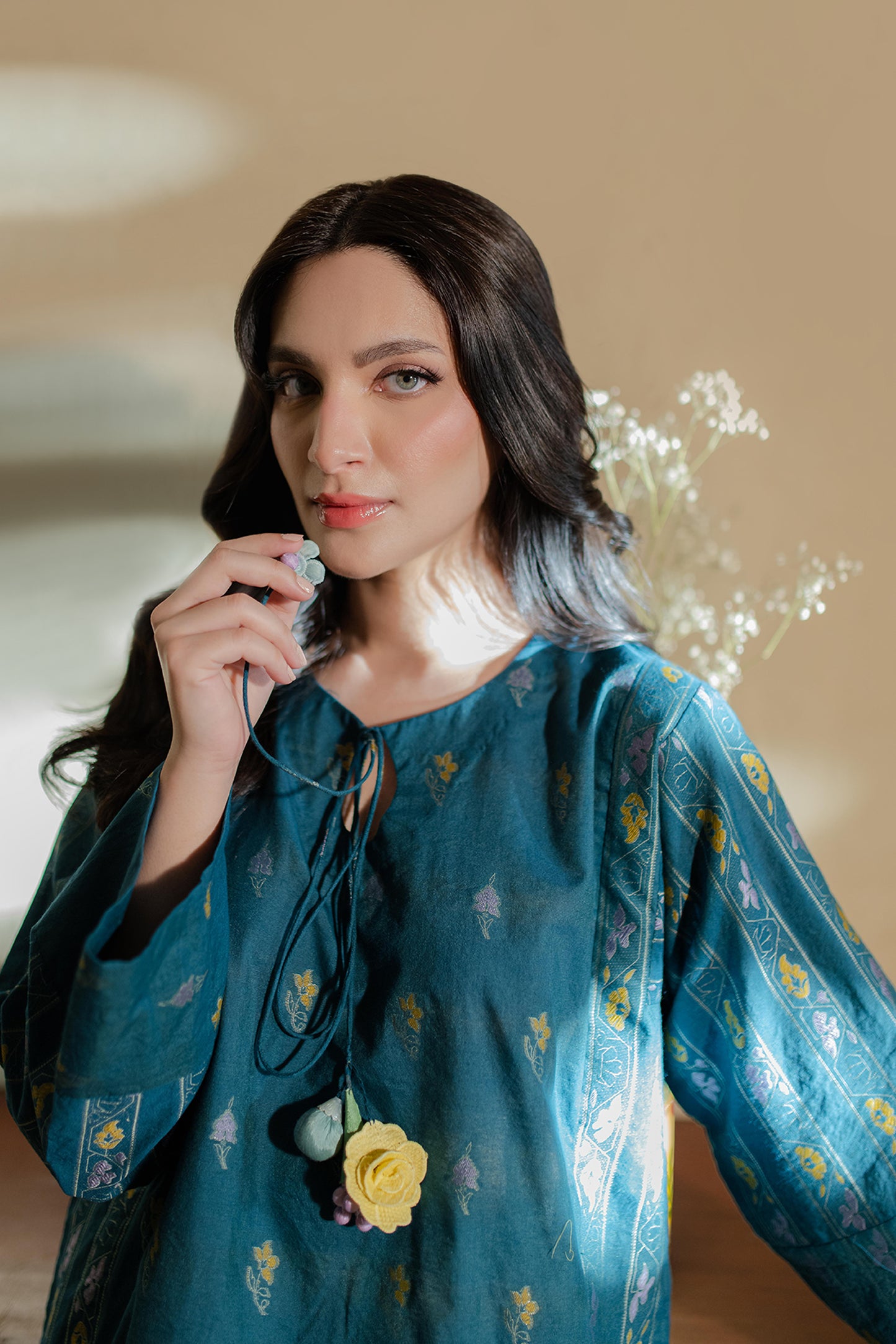 TEAL WOVEN KURTA