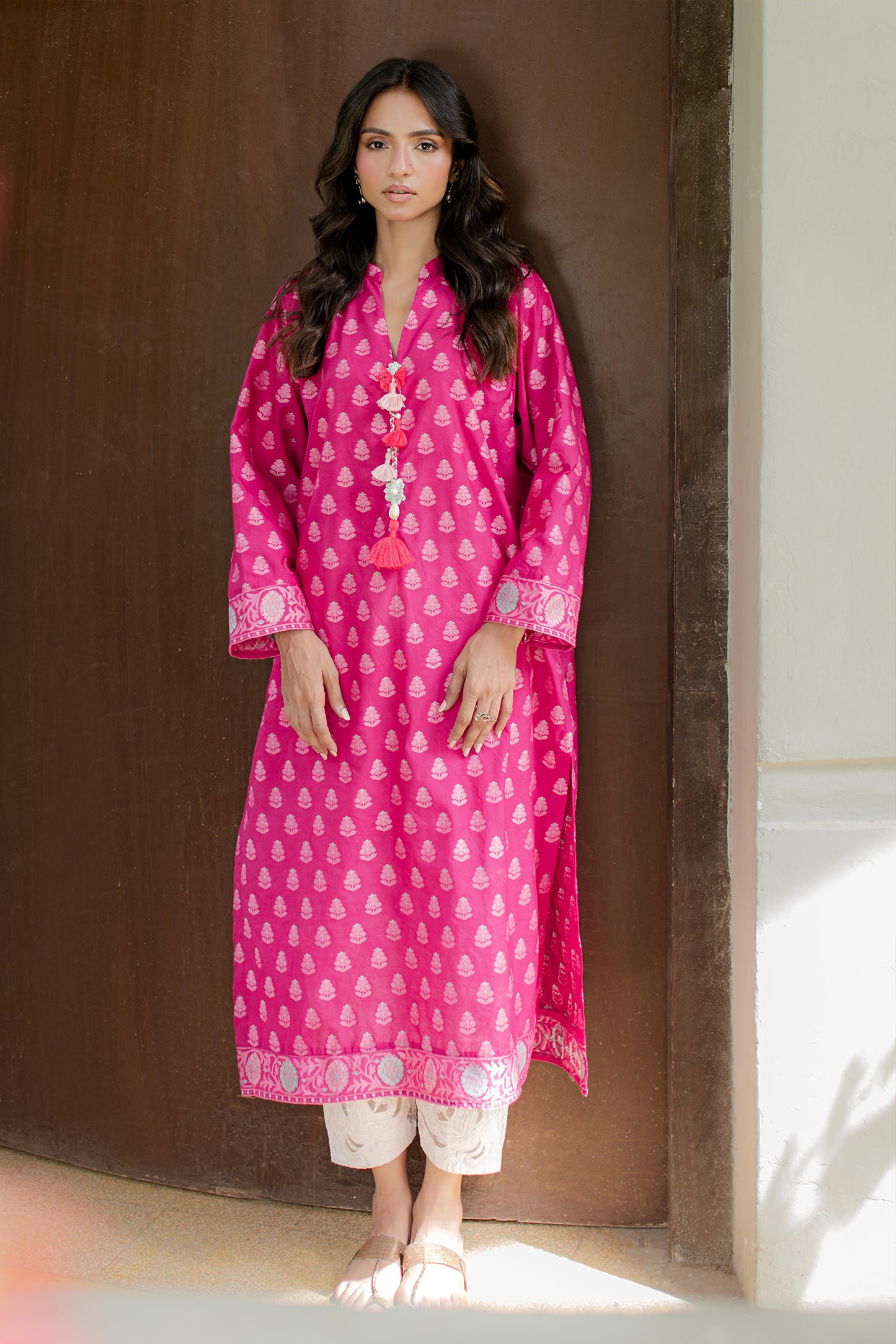 PINK WOVEN KURTA