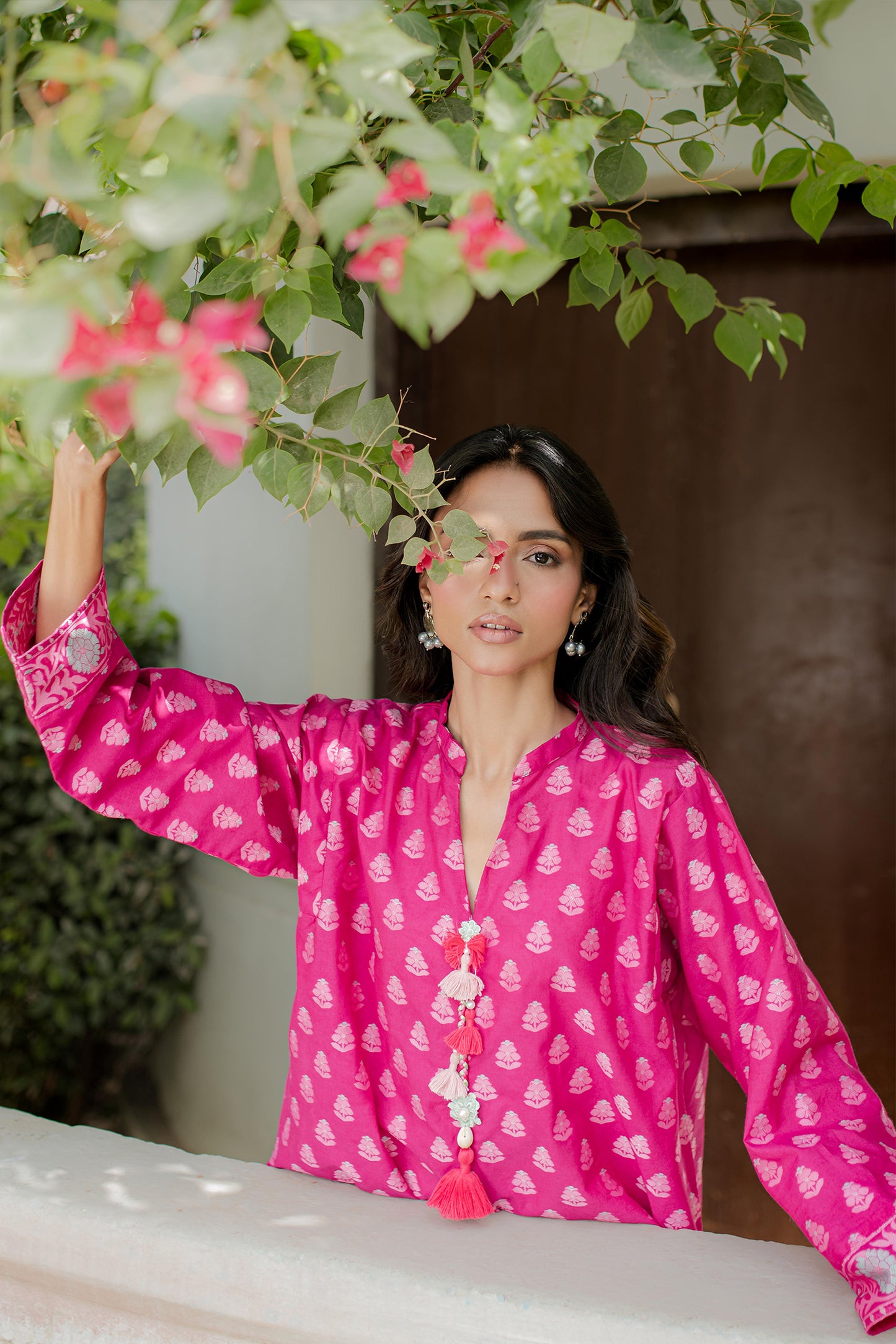 PINK WOVEN KURTA