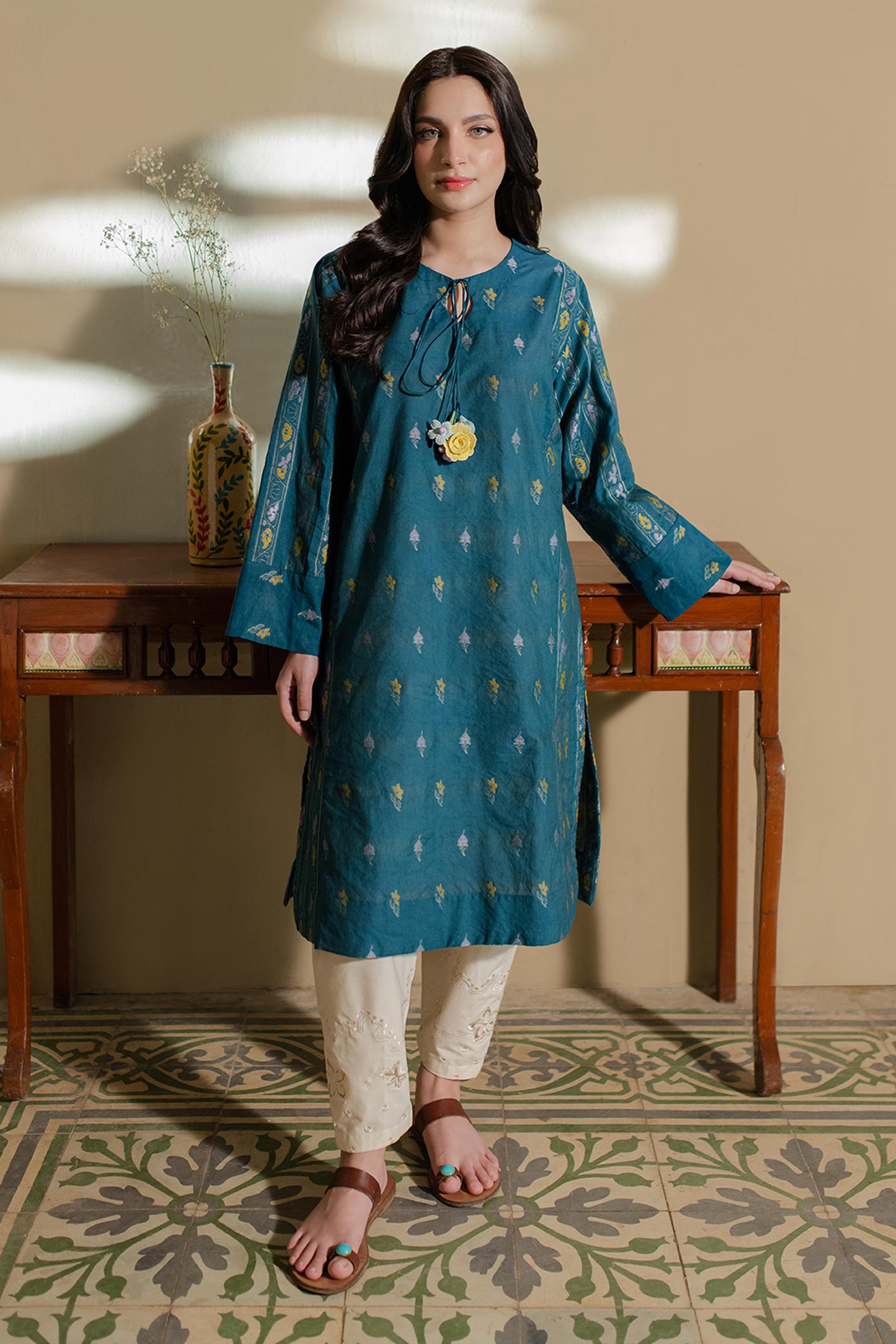 TEAL WOVEN KURTA