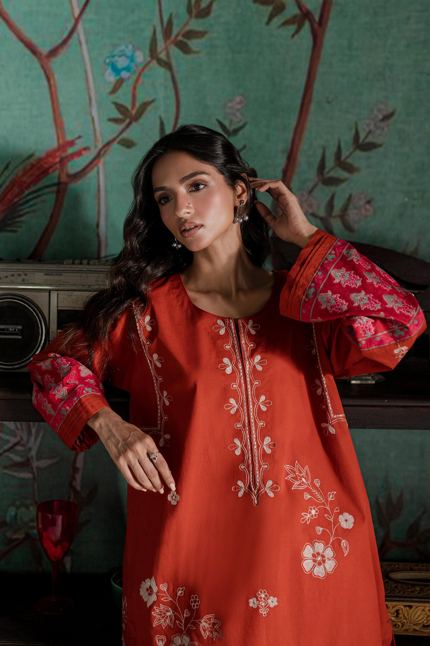 RUST EMBROIDERED KURTA