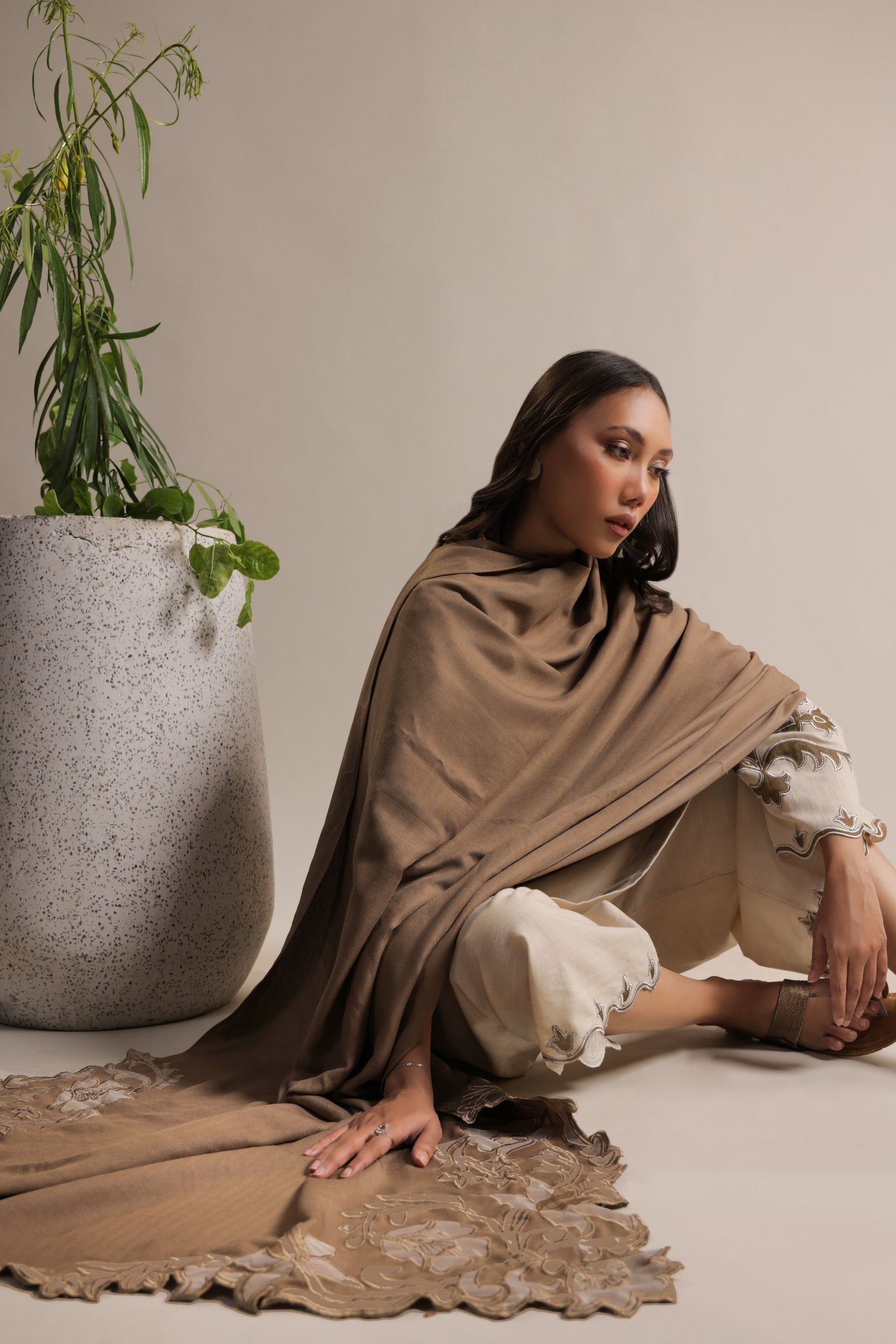 BEIGE APPLIQUE SHAWL