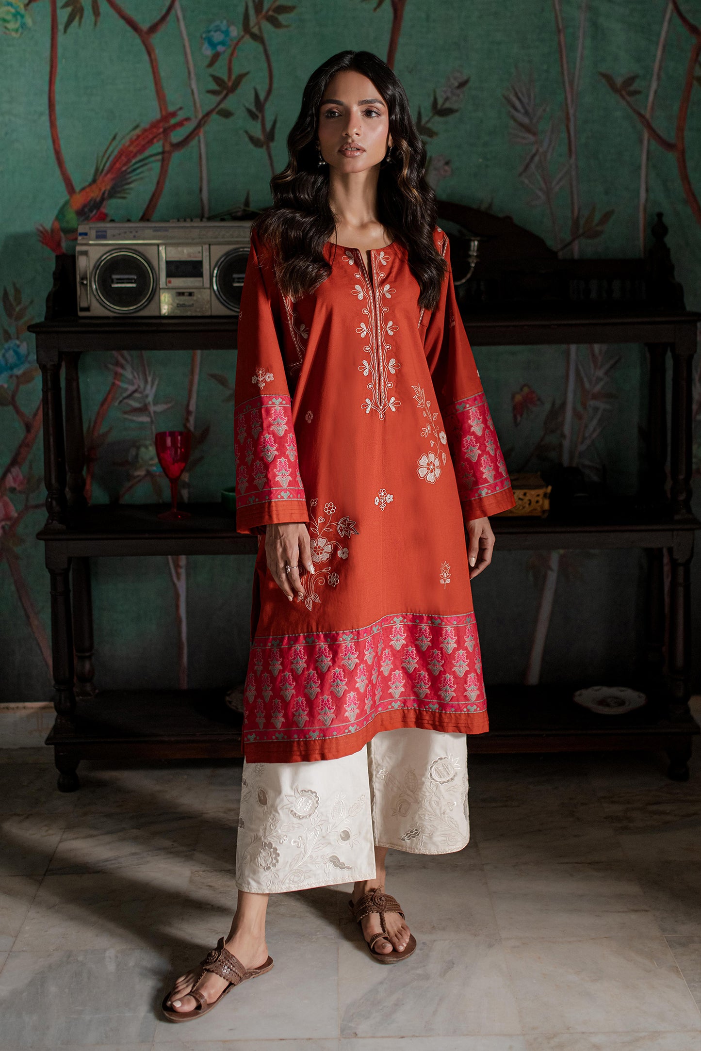 RUST EMBROIDERED KURTA
