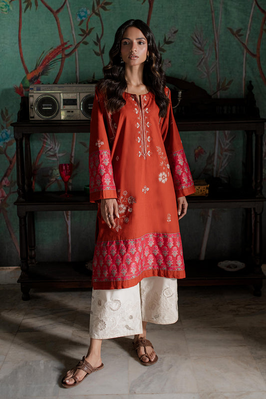 RUST EMBROIDERED KURTA