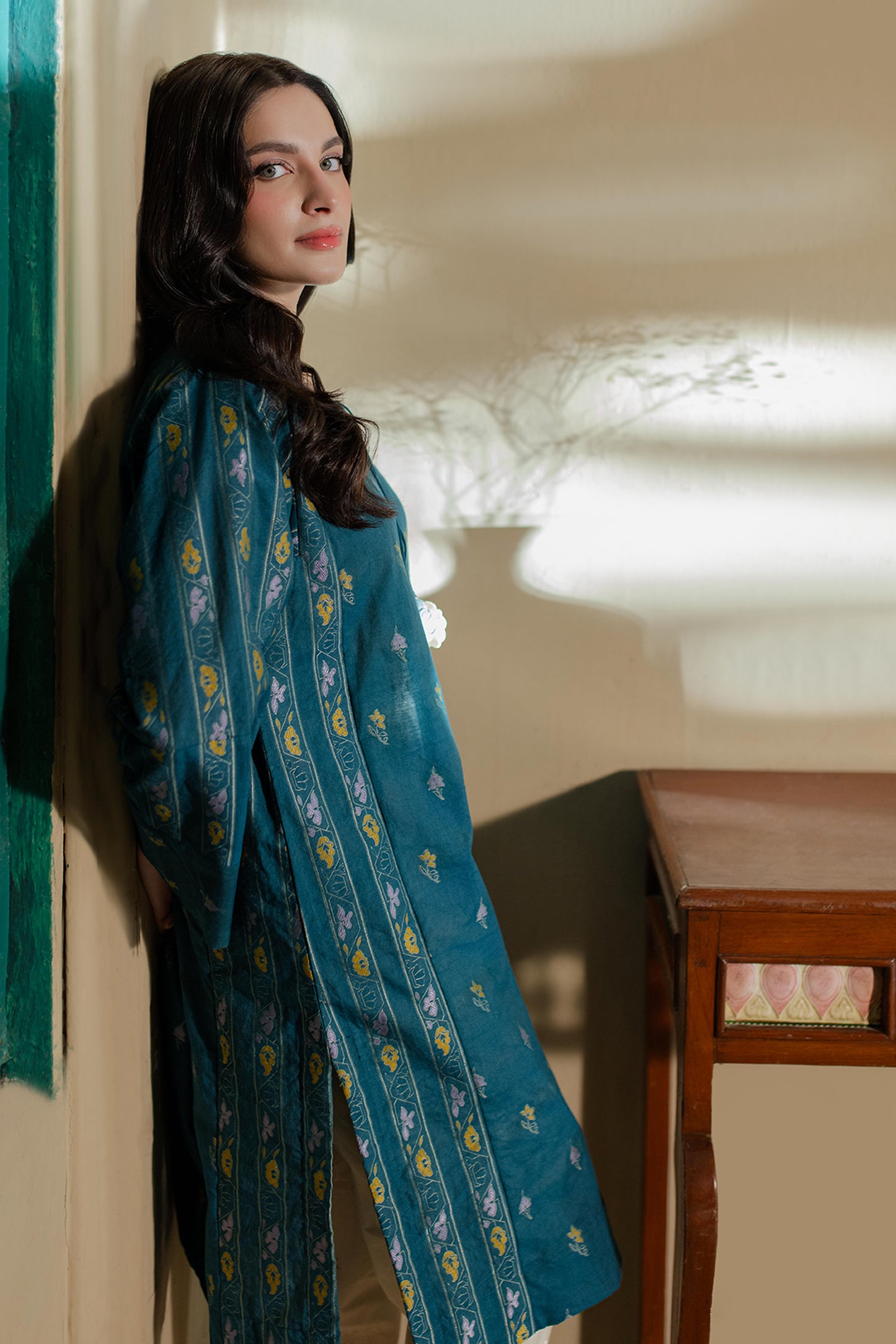 TEAL WOVEN KURTA